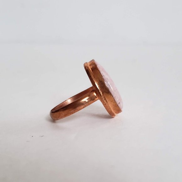 Sz 10 Natural Pink RHODOCHROSITE Ring in solid Copper Artisan Made - Picture 9 of 14
